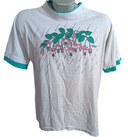 Medium Vintage T-shirt Single Stitch Morning Sun Fuchsia Flower 1980's Heather - Picture 2 of 7